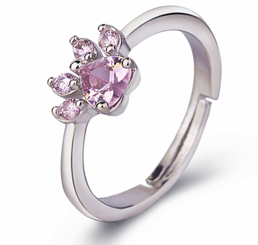 Rose Gold Paw Jewelry Set â€“ 4 Pieces with Zirconia Heart (Ring, Necklace, Earrings, Bracelet)