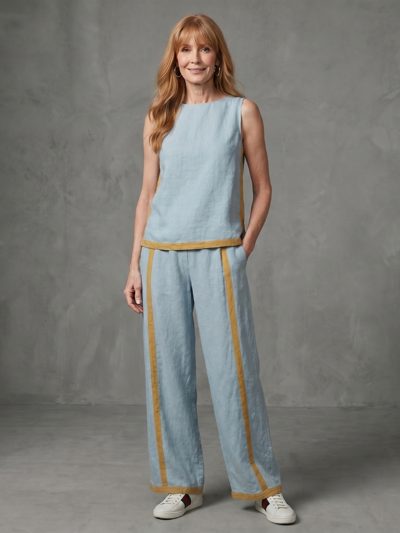 Inara | Sleeveless Top Wide Leg Contrast Pants Set