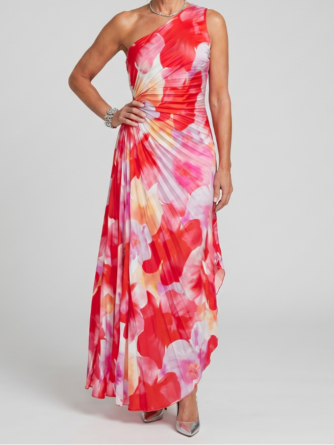 Taya | One Shoulder Pleated Bodice Midi Dress
