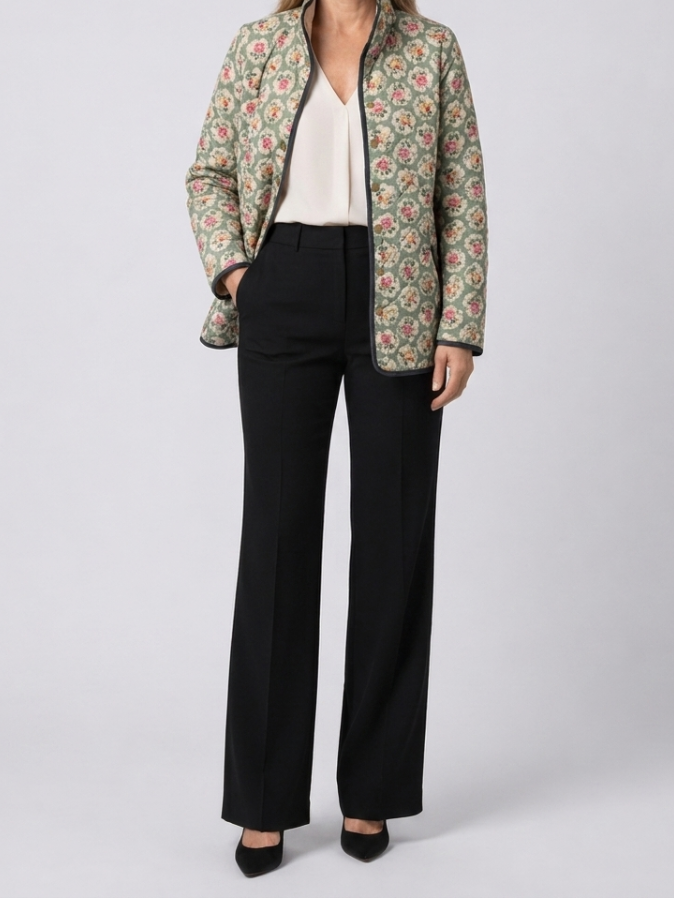 Aveline | Vintage Floral Art Print Quilted Jacket