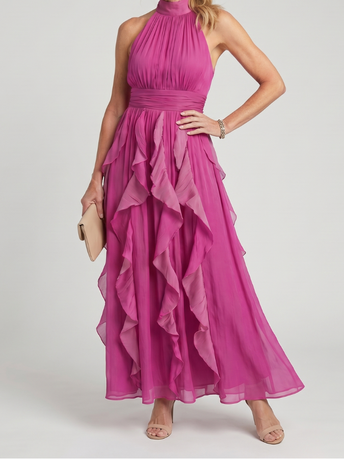 Orea | High Neck Gathered Ruffle Layers Maxi Dress