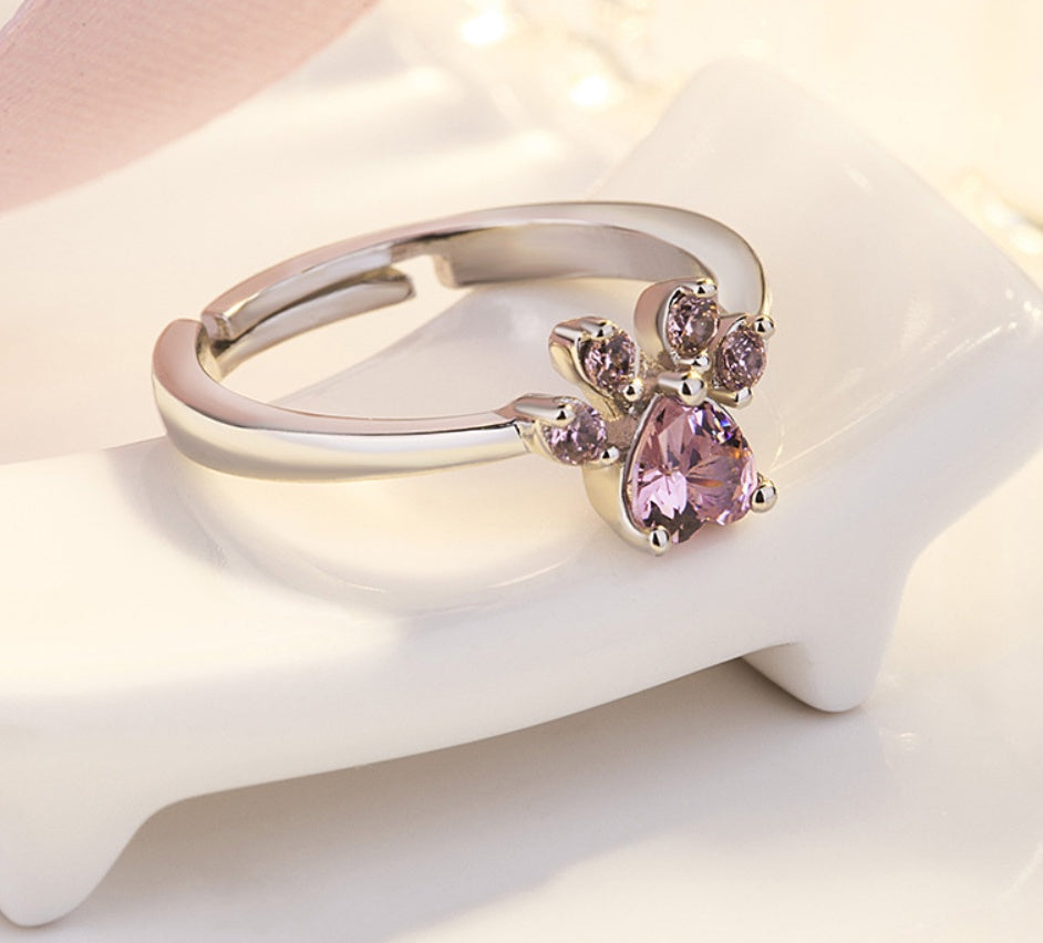 Rose Gold Paw Jewelry Set â€“ 4 Pieces with Zirconia Heart (Ring, Necklace, Earrings, Bracelet)