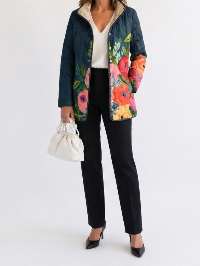 Amaya | Vintage Floral Print Quilted Jacket