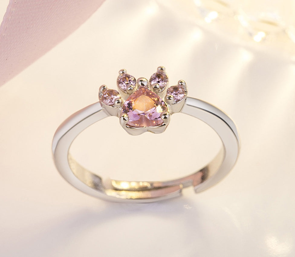 Rose Gold Paw Jewelry Set â€“ 4 Pieces with Zirconia Heart (Ring, Necklace, Earrings, Bracelet)