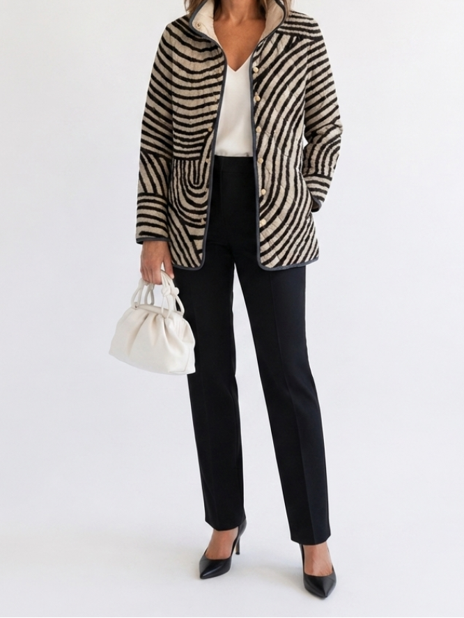 Inaya | Retro Hand-Drawn Circle Design Quilted Jacket