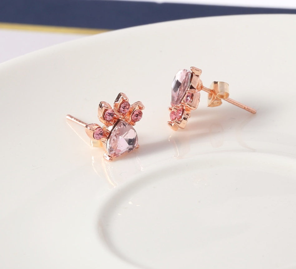 Rose Gold Paw Jewelry Set â€“ 4 Pieces with Zirconia Heart (Ring, Necklace, Earrings, Bracelet)