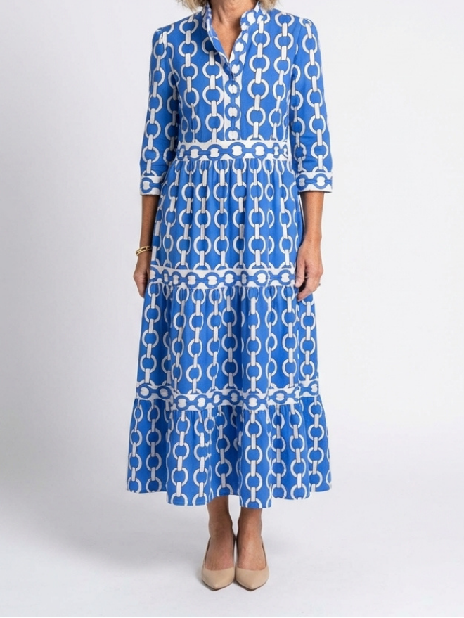 Ysolde | Three Quarter Sleeve Chain Pattern Midi Dress