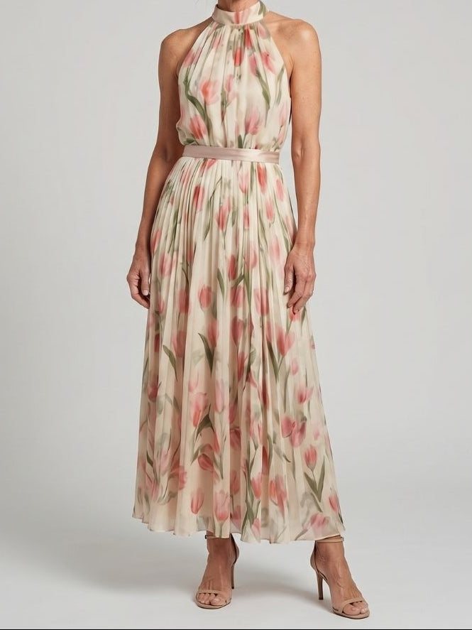 Aurelle | Halter Neck Floral Midi Dress