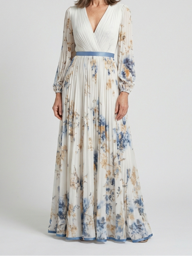 Lavinia | Long Sleeve V Neck Floral Maxi Dress