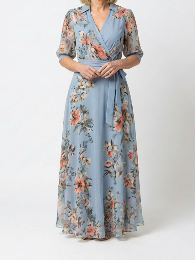 Elowen | Floral Wrap V Neck Maxi Dress